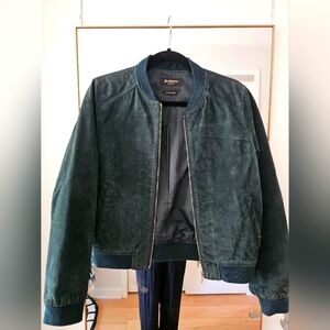 Dark green leather bomber jacket, Stradivarius, size M